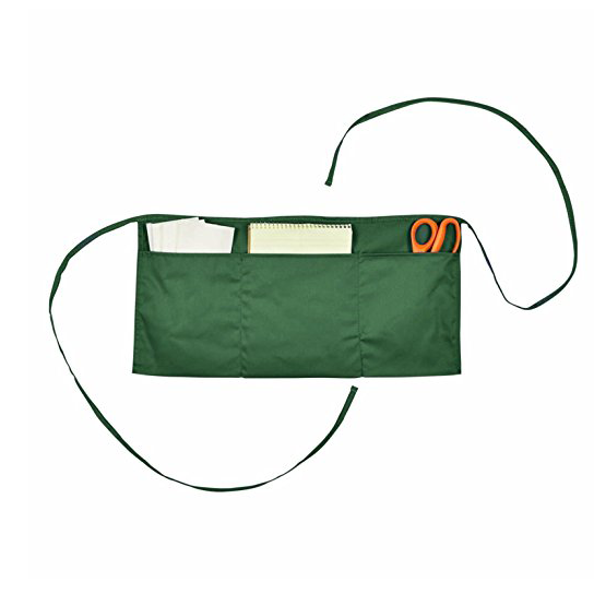 Waist Apron with 3 Pockets Poly Cotton Commercial Restaurant Home Bib Spun, 2-Pack, Green