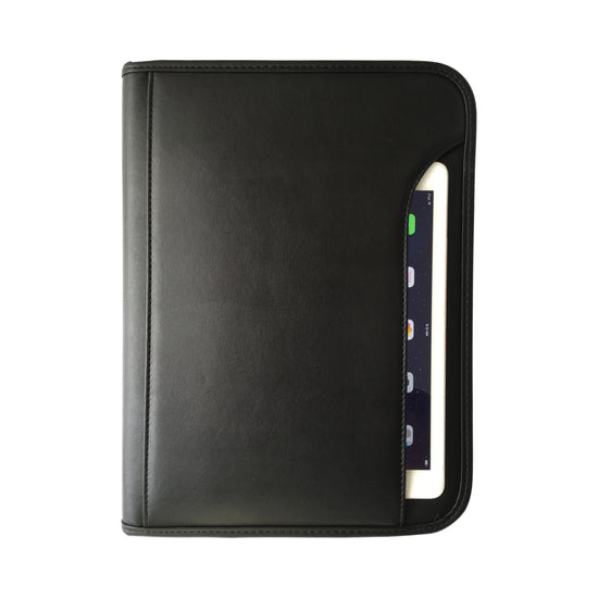 Business Zippered Padfolio w Calculator, Notepad Organizer Leatherette Black