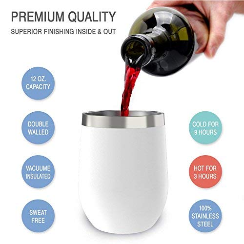 Vaccum Insulated Wine Tumbler With Lid , Stemless Stainless Steel Insulated  Wine Glass 12oz, Double Wall Durable Coffee Mug, For Champaign, Cocktail