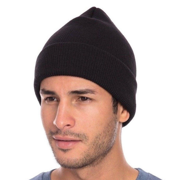 SET OF 4 BEANIE Warm Winter Beanies Hats Cap Toboggans Thermal Knit Cuff Acrylic Ski hats 12" (Navy+Black+Gray+Camo)