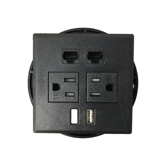 Power Grommet W/ 2 USB Charging Ports, Desktop Outlet W/ 2 AC Outlets, 2 Data CAT 6-(RJ-45), Power Socket W 6 ft Heavy Duty Extension Cord. DC8489