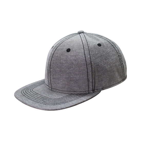 Cotton & Polyester 6 Panel Flat Bill Hat w/ Fused Buckram Backing Chambray Caps