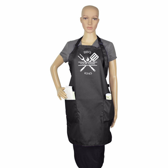 Personalized BBQ King/Queen Custom Apron with 2 Pockets Unisex Custom Text Logo