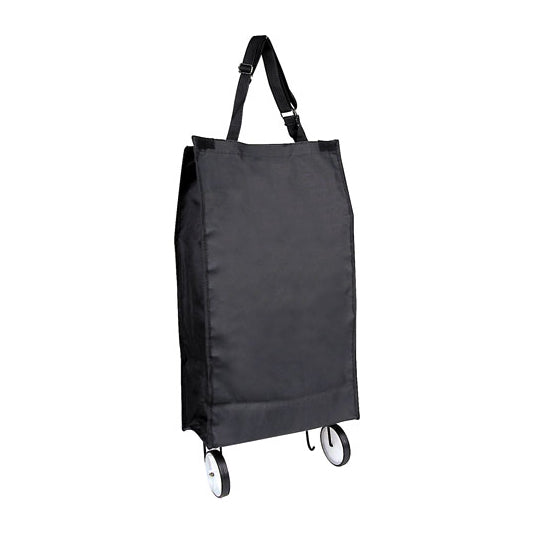 Black Foldable Rolling Polyester Tote For Shopping Traveling and Outdoor Activities