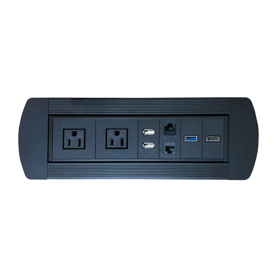 Conference Table Power Grommet Outlet Data Center 2 Outlet W/ 1 USB Charging Port, 1 Type-C Fast Charging Station, 1 Data (CAT6), 1 Phone Jack (RJ11), 1 3.0 Pass Thru USB (Solid Black-DC-101-NetBox)