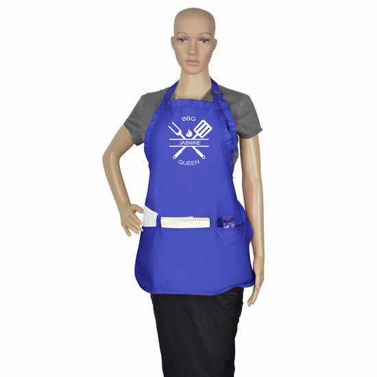 Personalized BBQ King/Queen Custom Apron with 3 Pockets Unisex Custom Text Logo