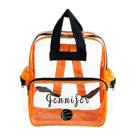 Custom Clear Backpack with Own Name And Theme, Be Unique Stand Out - 15" - Color - Black, Red, Puple, Gold, Teal, Gray, Pink, Orange, Navy