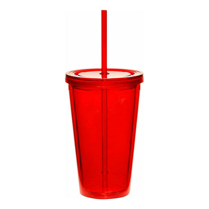 Tumbler Cup With Straw Reusable Double Walled 16oz Iced Cold Drink Tea Mug