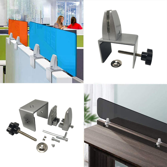 Sneeze Guard Support Clamp Bracket for 7/8" to 2-1/8" Screen Clip Holder Divider Desk Sneeze Guard Screen Stand Partition Support Holder Desktop Screen Partition Clip Acrylic Screen Bracket Office Tabletop, Counter-top